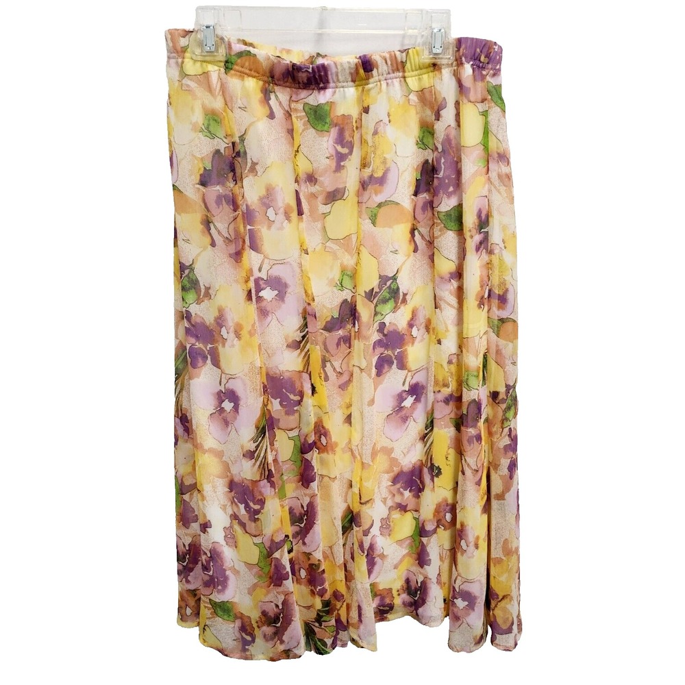 Vintage CJ Banks Womens Maxi Skirt Size 14W Yellow Purple Floral Cottagecore New